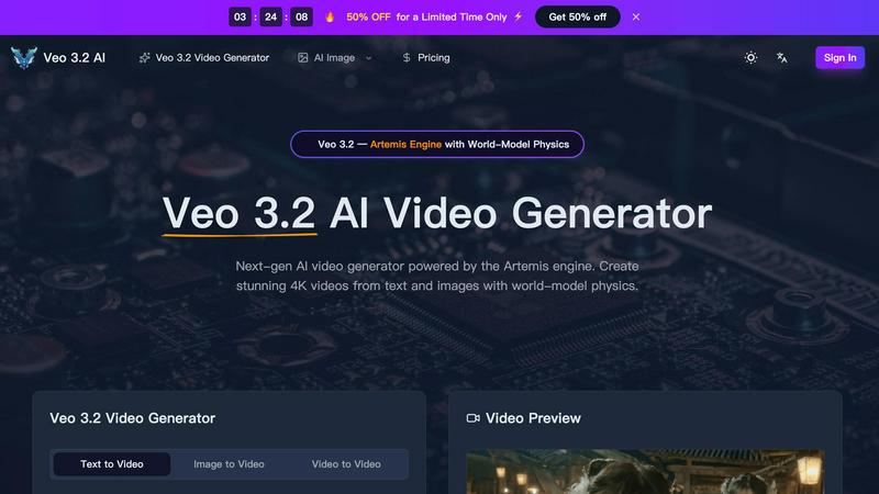 Veo 3.2 AI application interface and features
