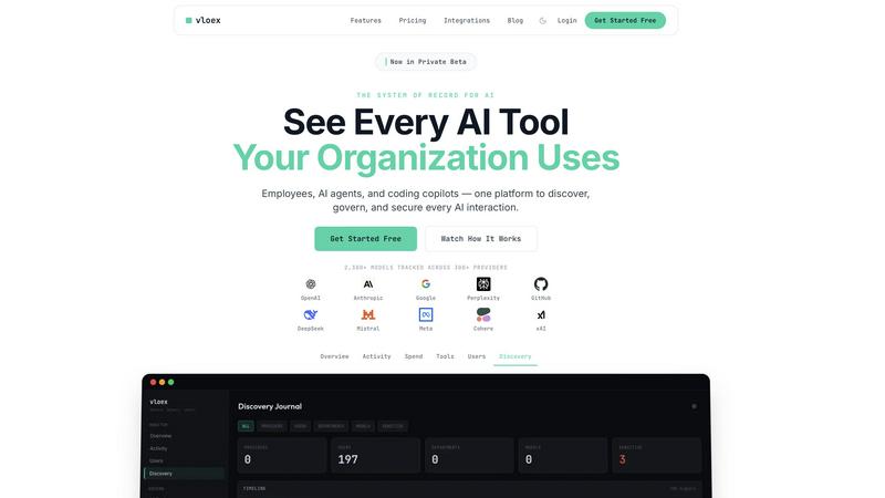 Vloex application interface and features