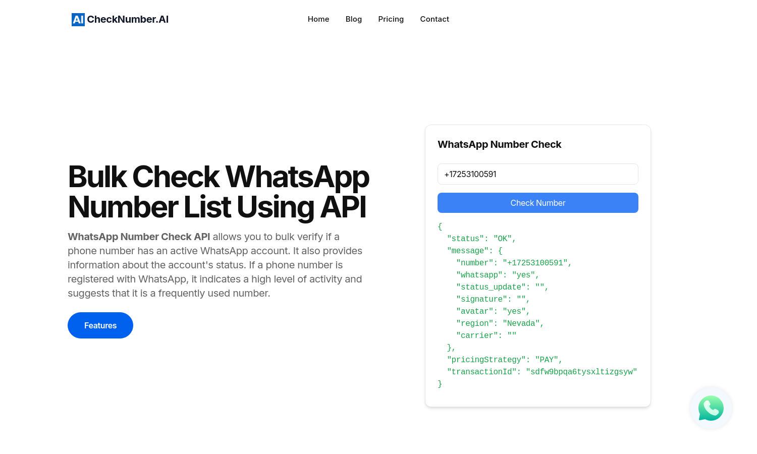 WhatsApp Number Checker - CheckNumber.AI Website