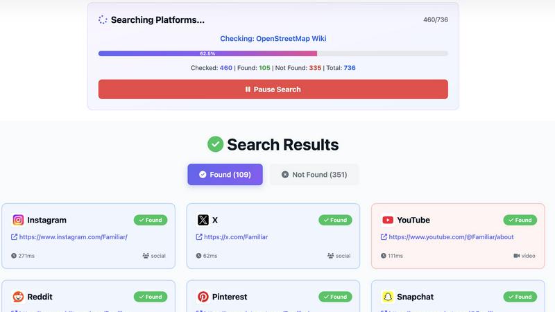 WhatsMyName App application interface and features