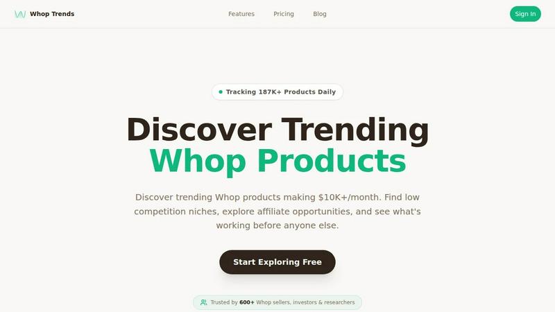 Whop Trends application interface and features