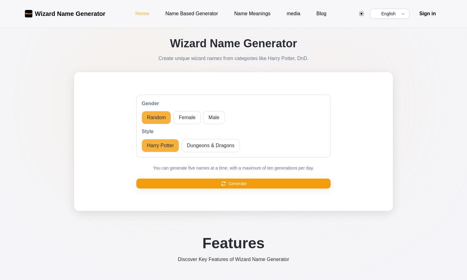 Wizard Name Generator Website