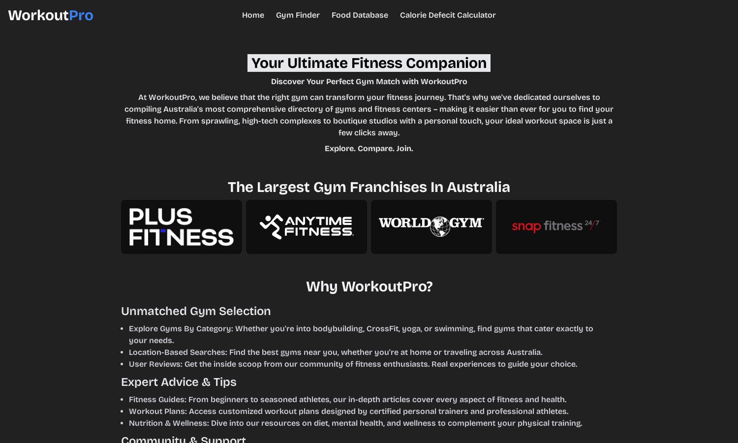 WorkoutPro Website