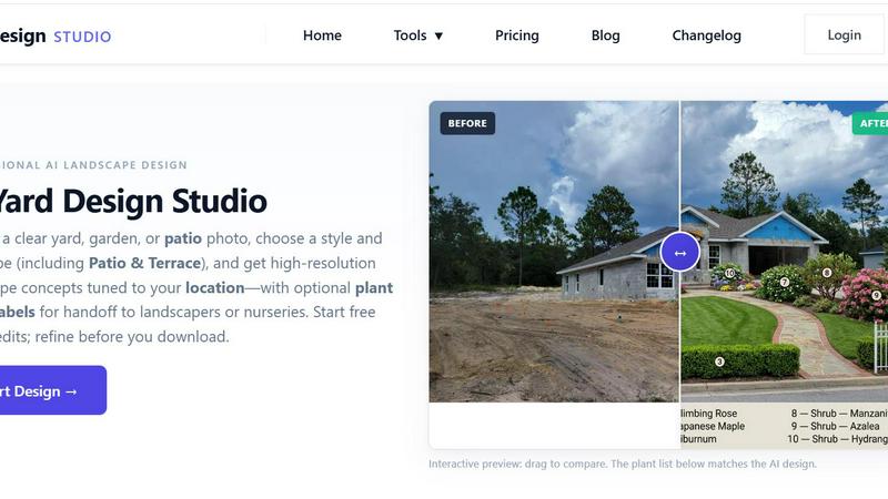 AI Yard Design Studio application interface and features