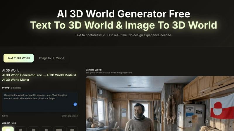 AI 3d World application interface and features
