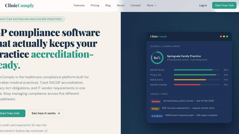 Clinic Comply application interface and features