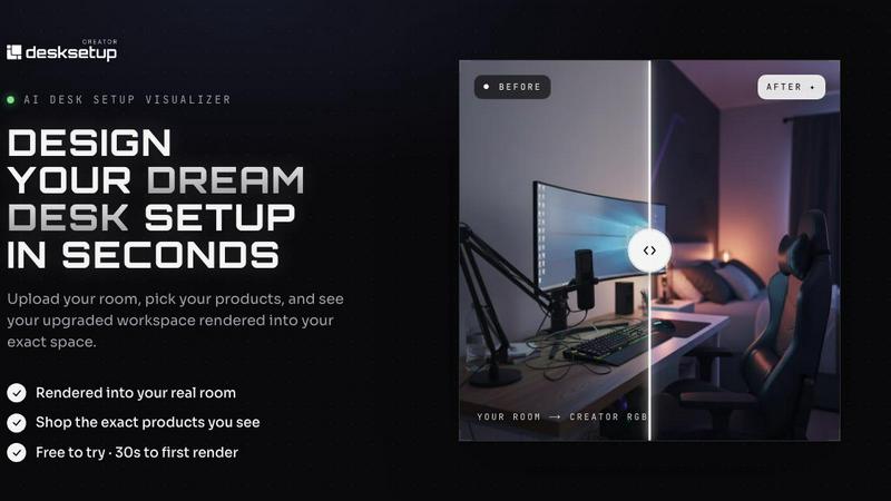 Desk Setup Creator application interface and features