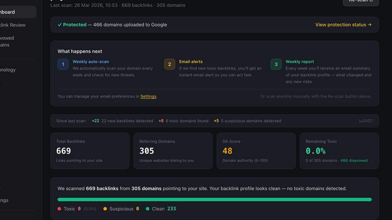Disavow.ai application interface and features