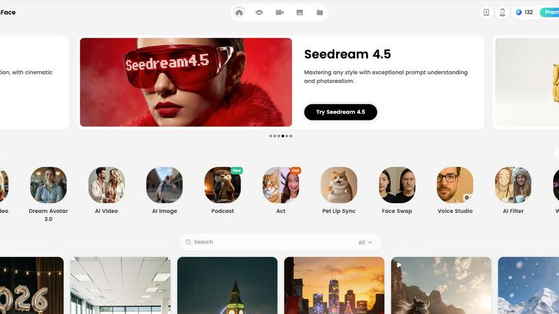 DreamFace application interface and features