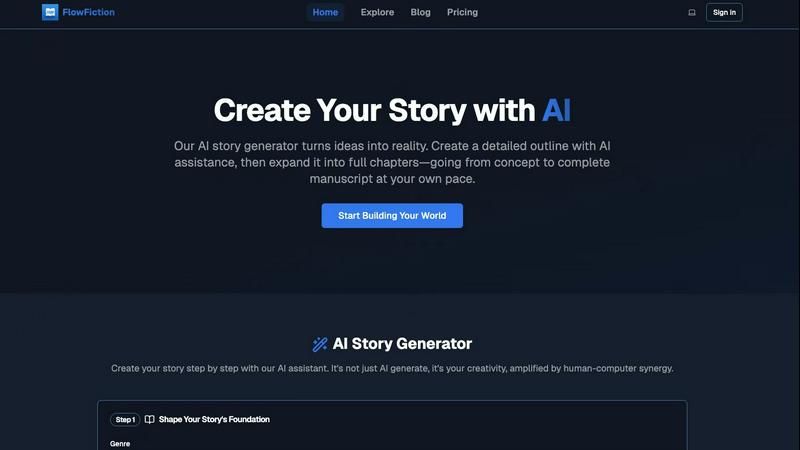 Flow Fiction:AI Story Generator application interface and features