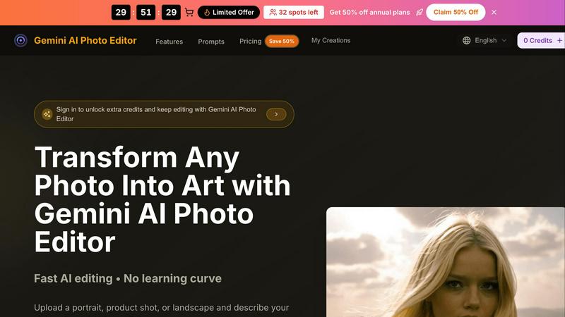 Gemini AI Photo Editor application interface and features