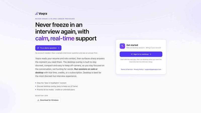 Voqra application interface and features