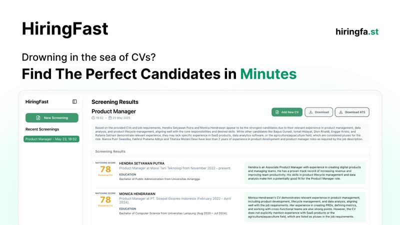 HiringFast application interface and features