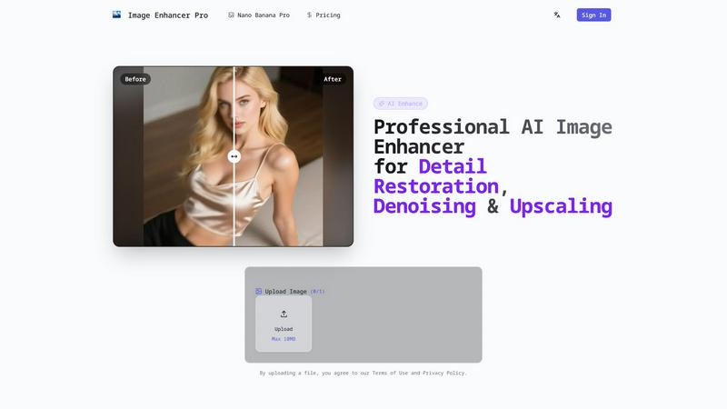 Image Enhancer Pro application interface and features