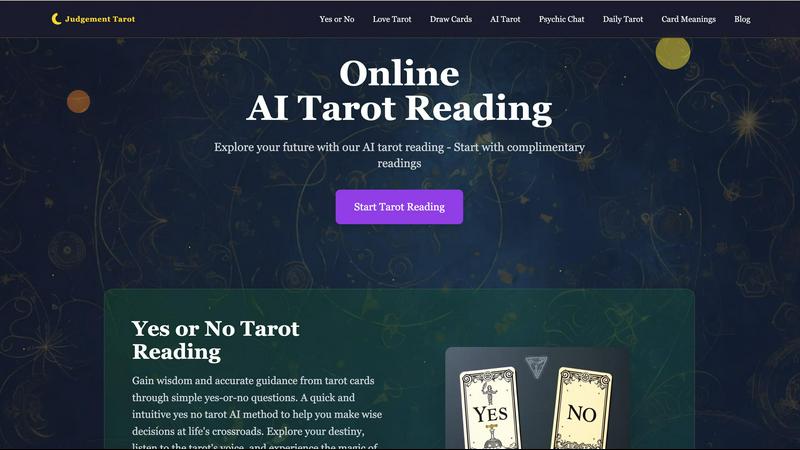 Judgement Tarot application interface and features