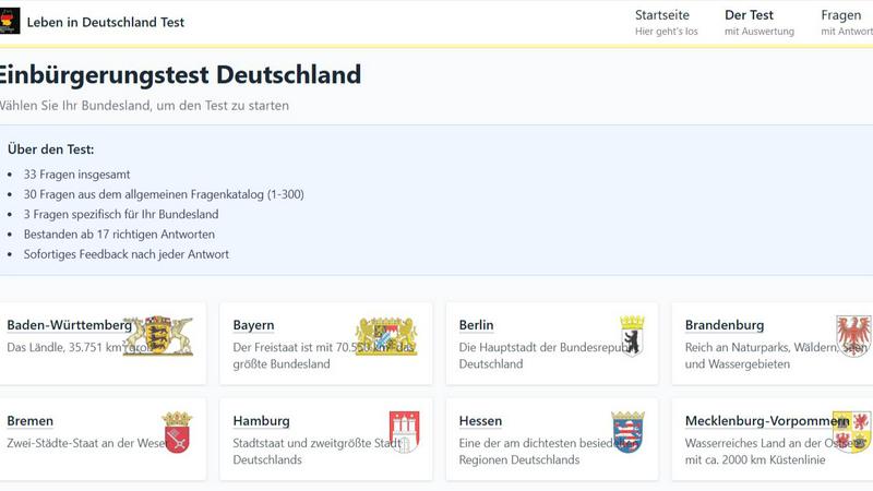 Leben In Deutschland Test application interface and features