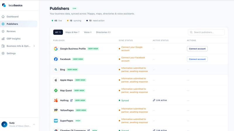 LocalBasics application interface and features