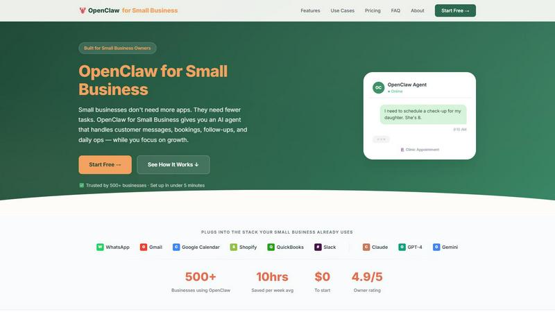 Openclaw For Small Business application interface and features