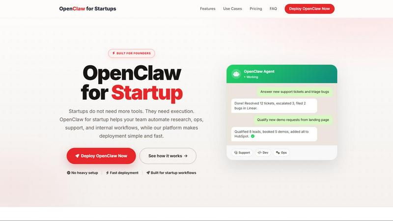 Openclaw For Startups application interface and features