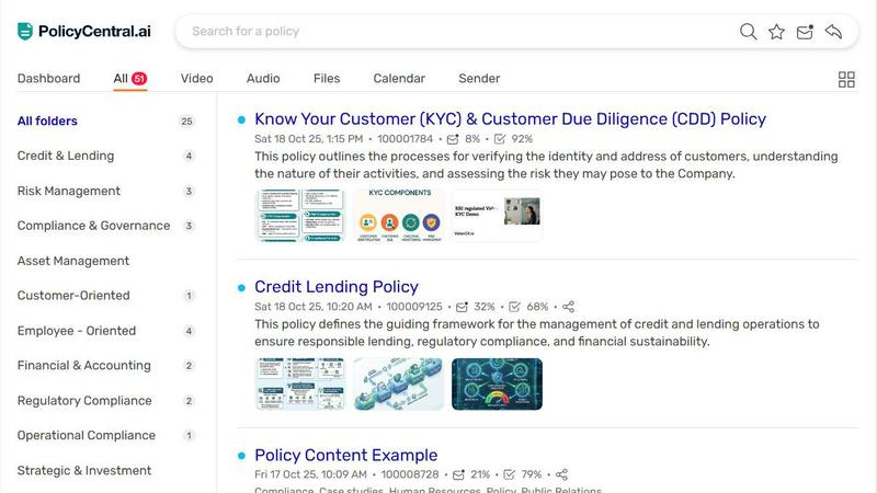 PolicyCentral.ai application interface and features