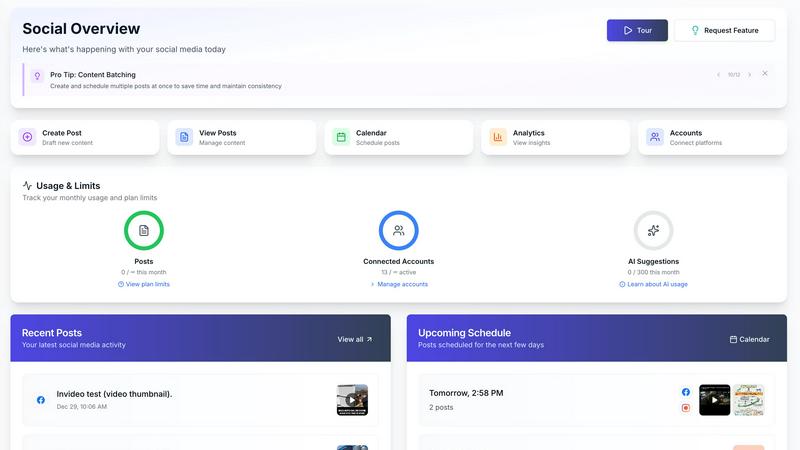 SocialCal application interface and features