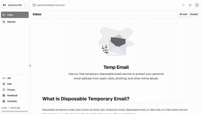 TempEmail.cc application interface and features
