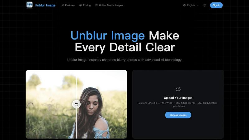 Unblur Image application interface and features