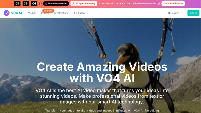 VO4 AI application interface and features