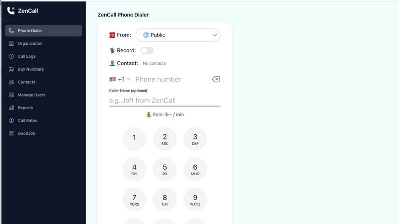 ZenCall application interface and features