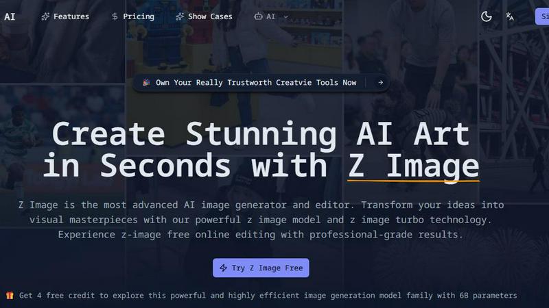 Advanced AI image generator and editor with Z image application interface and features