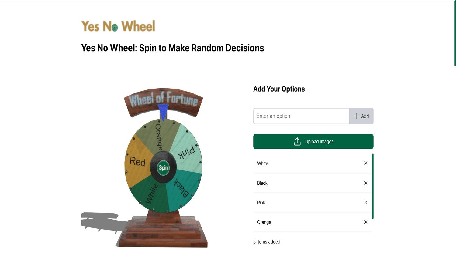 Yes No Wheel Website