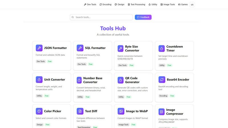 DEV TOOLS HUB application interface and features