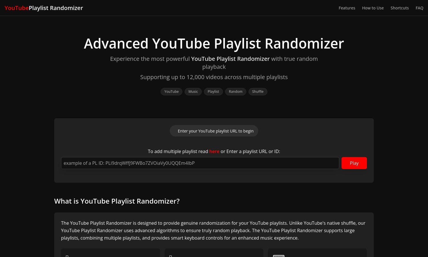 YouTube Playlist Randomizer Website