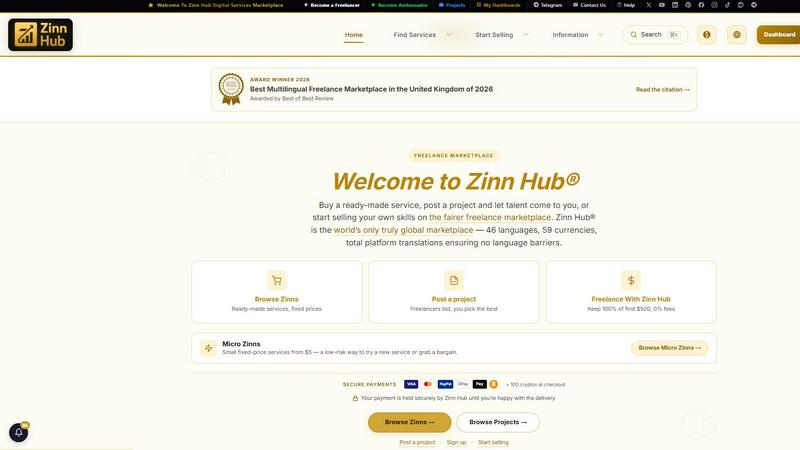 Zinn Hub Freelance Marketplace screenshot