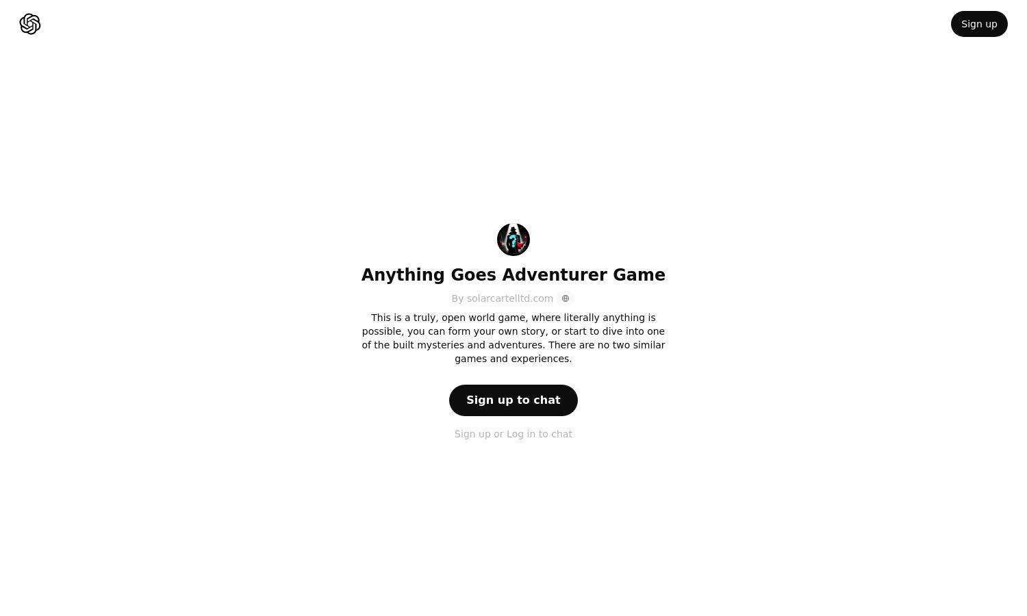 ChatGPT - Anything Goes Adventurer Game Website