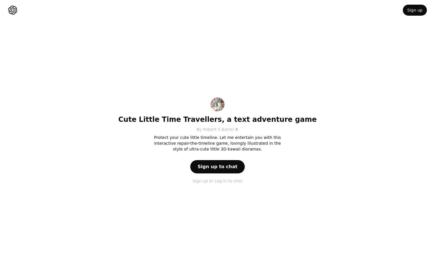 ChatGPT - Cute Little Time Travellers, a text adventure game Website