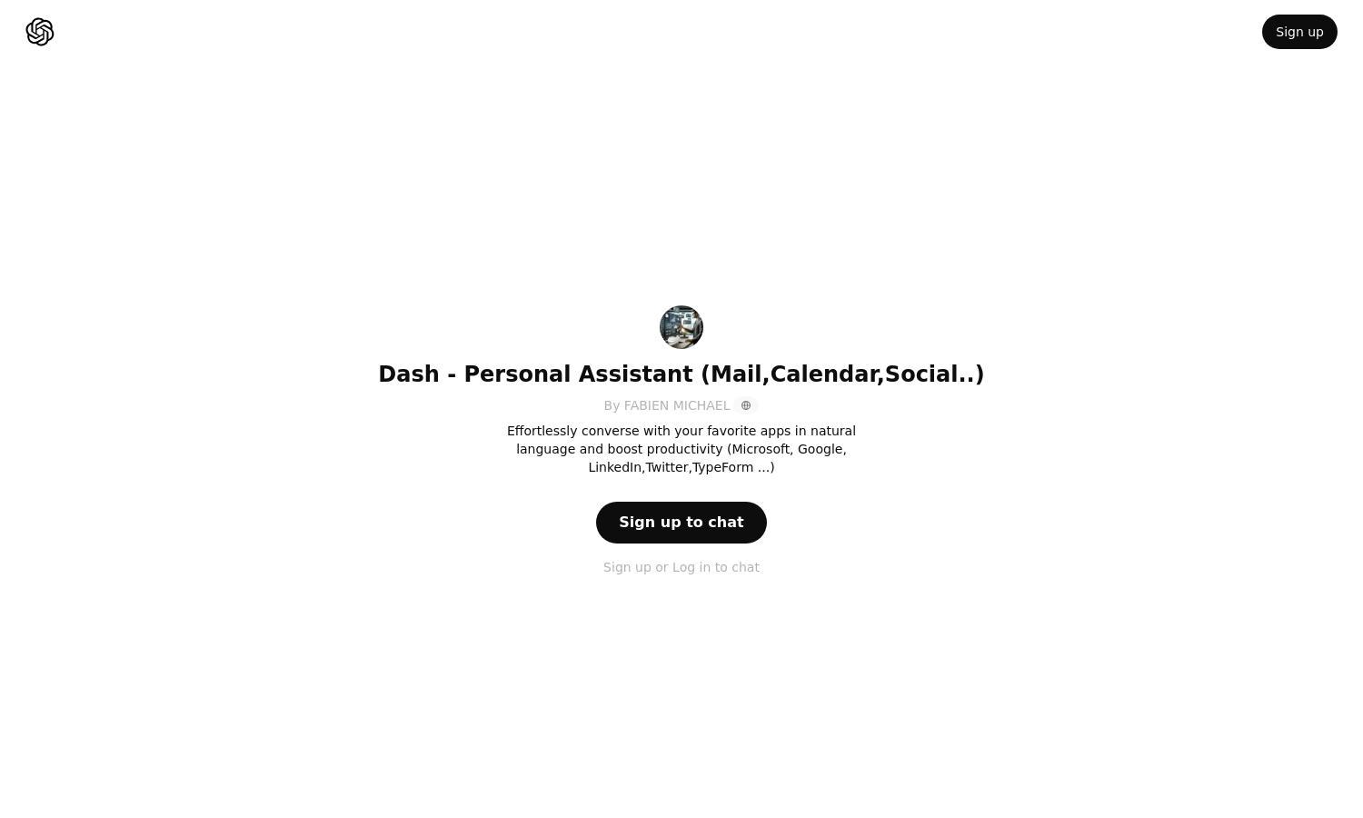 ChatGPT - Dash - Personal Assistant (Mail,Calendar,Social..) Website