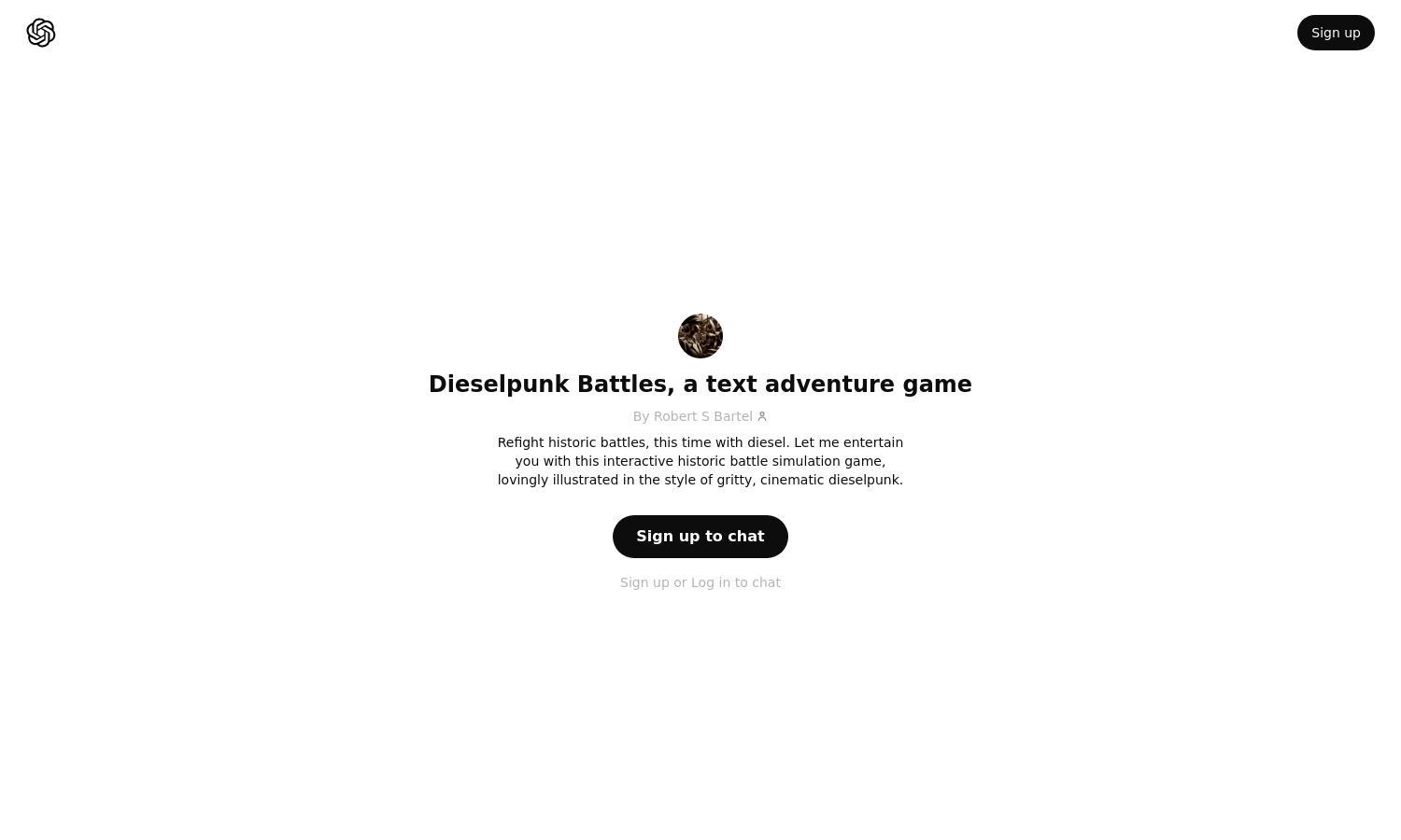 ChatGPT - Dieselpunk Battles, a text adventure game Website