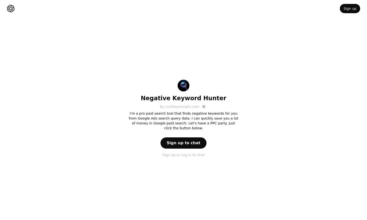 ChatGPT - Negative Keyword Hunter Website