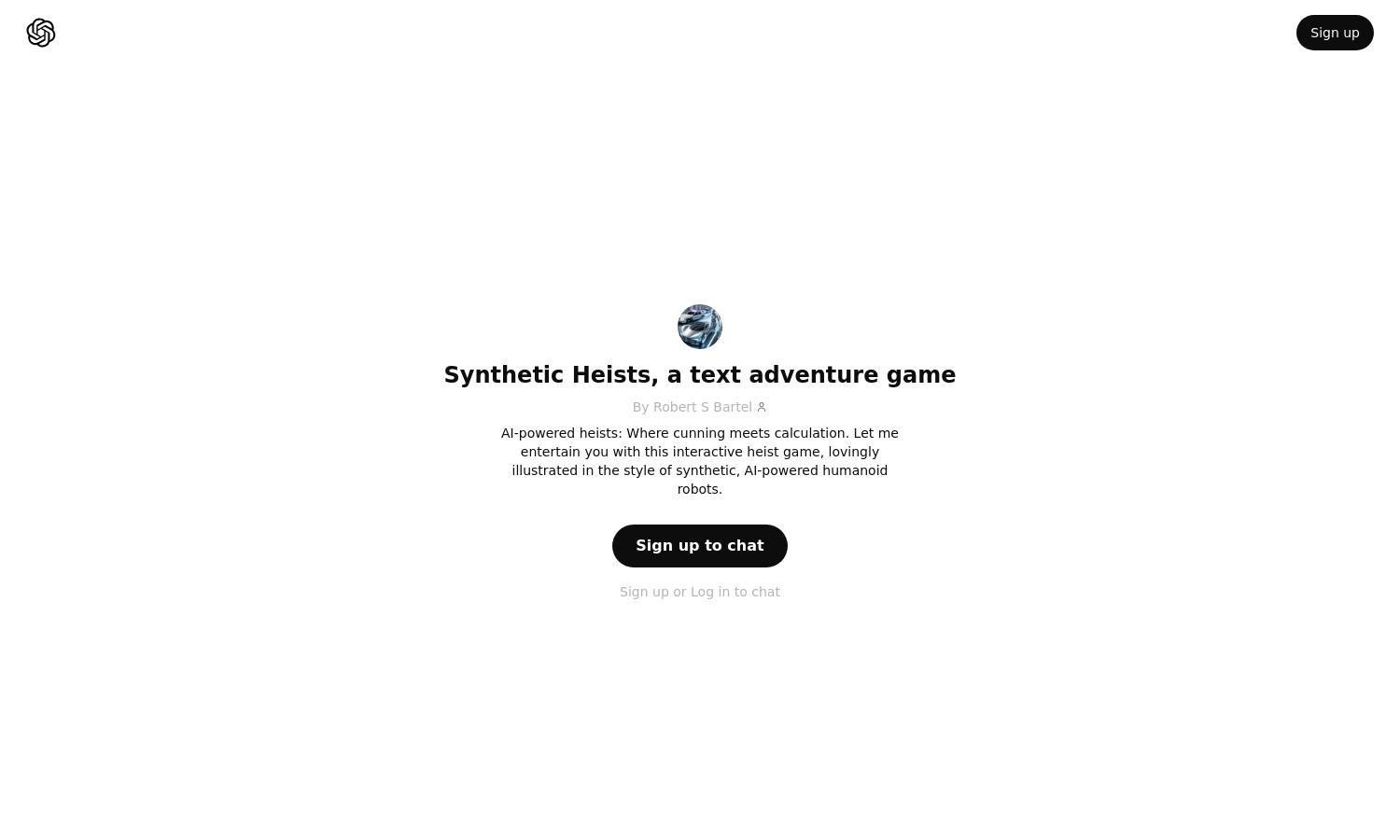 ChatGPT - Synthetic Heists, a text adventure game Website