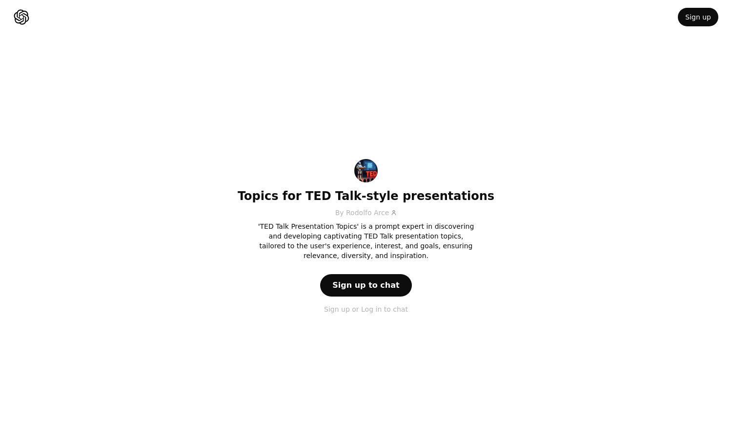 ChatGPT - Topics for TED Talk-style presentations Website