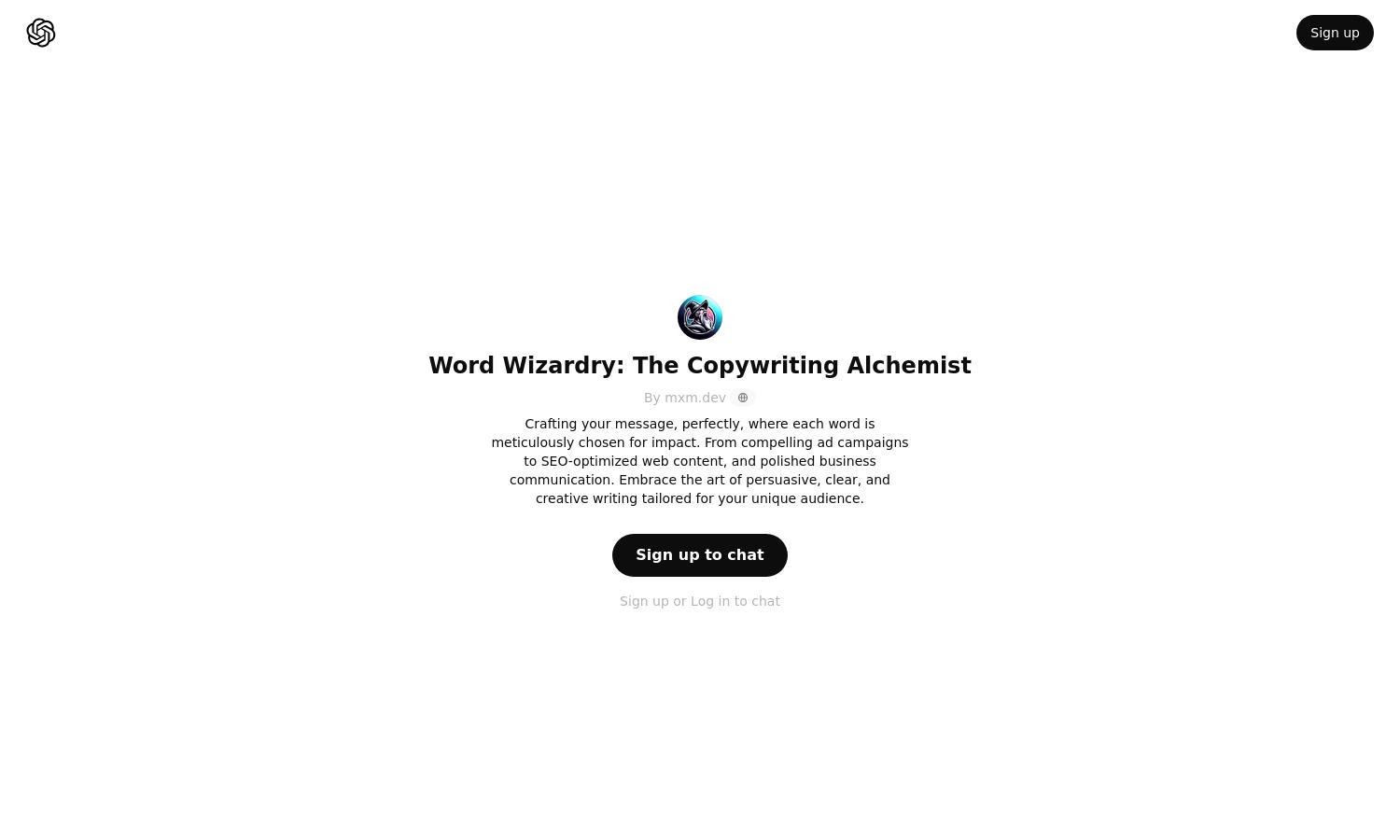 ChatGPT - Word Wizardry: The Copywriting Alchemist Website