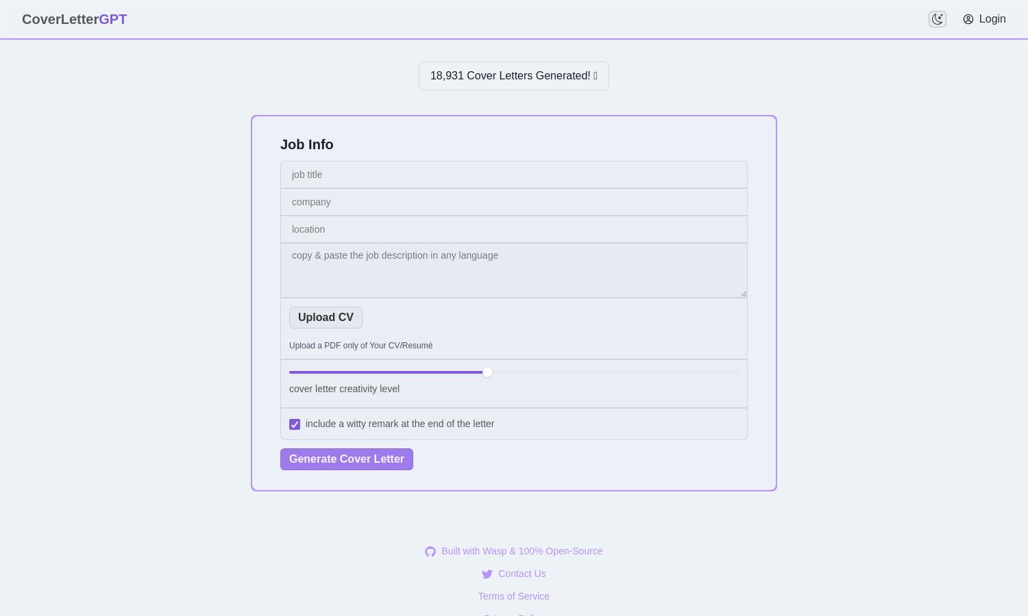 CoverLetterGPT Website