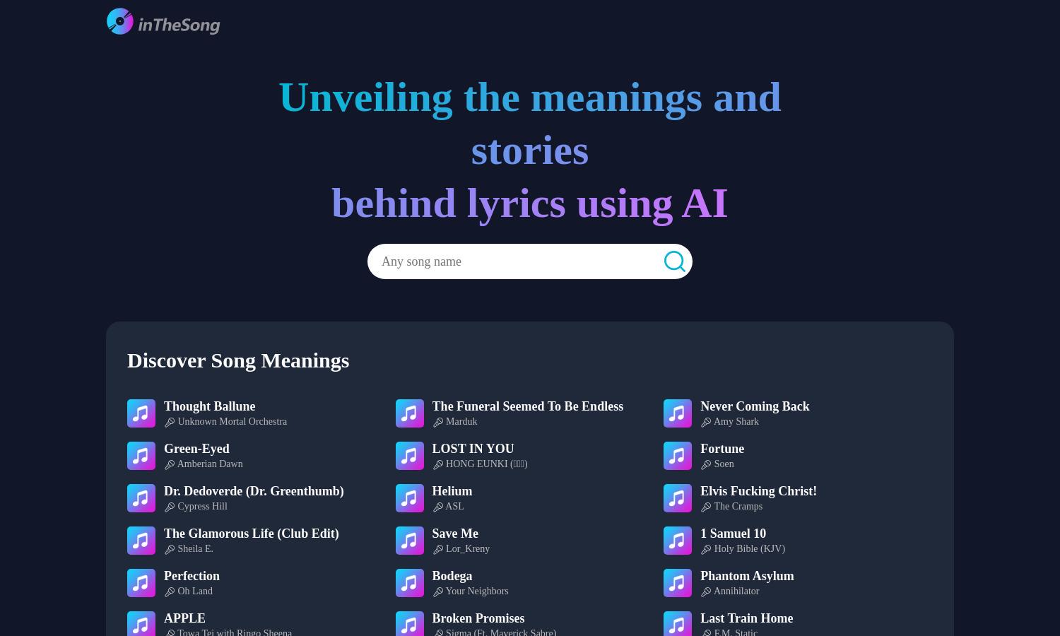 inTheSong Website