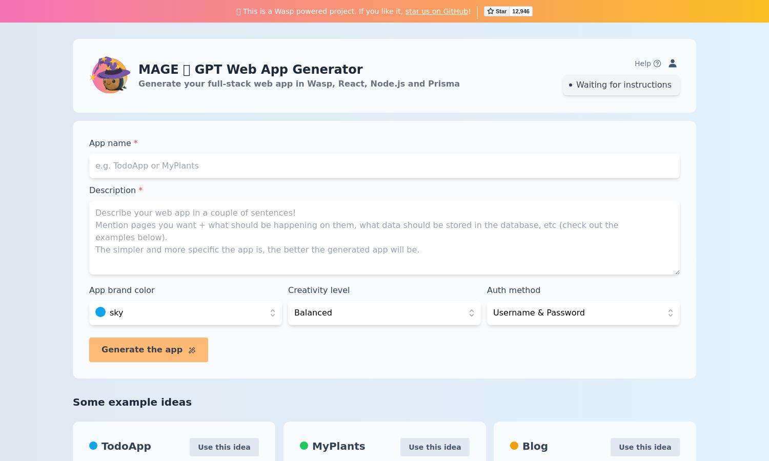 MAGE - GPT Web App Generator Website