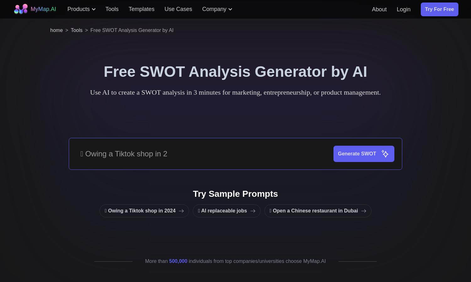 MyMap.AI Swot Analysis Generator Website