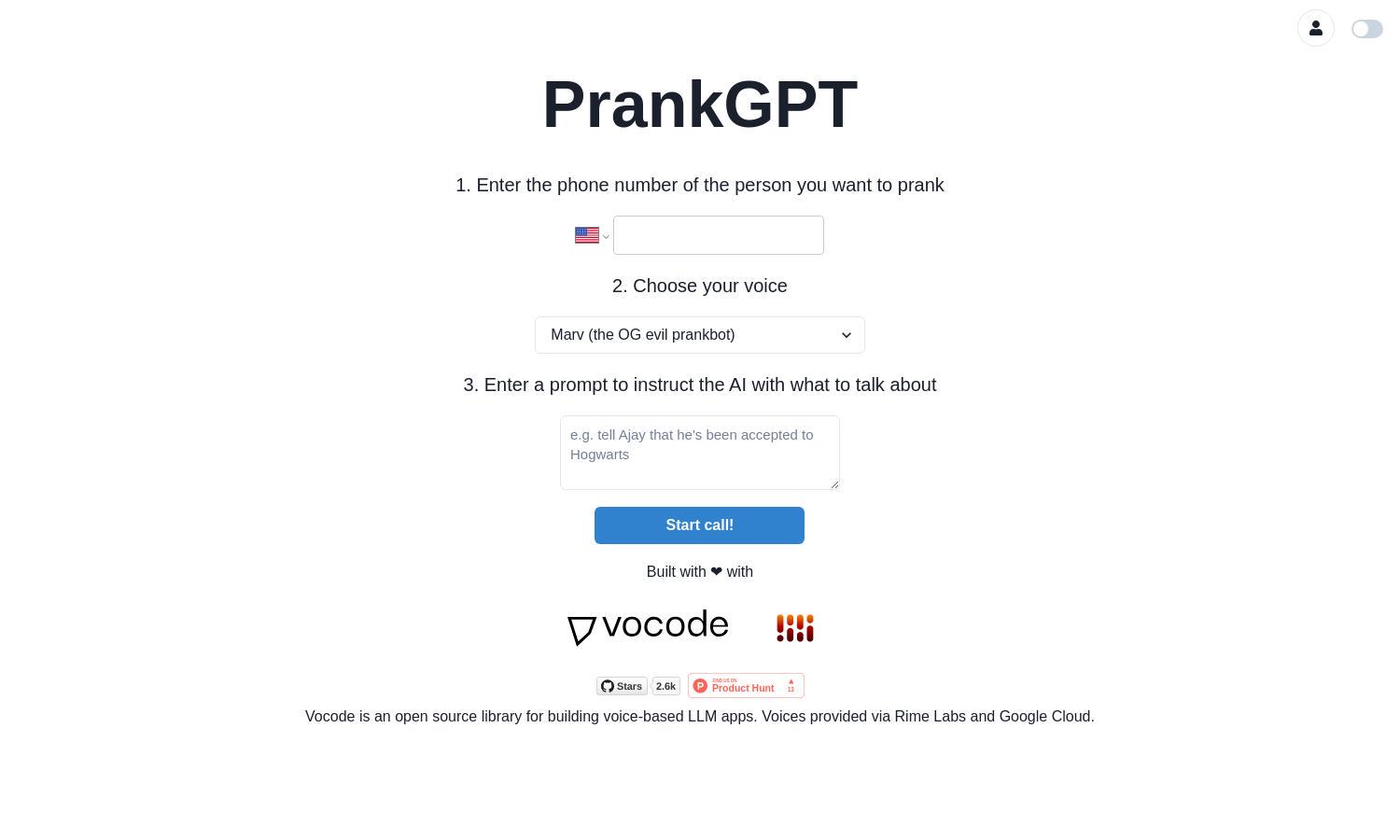 PrankGPT Website