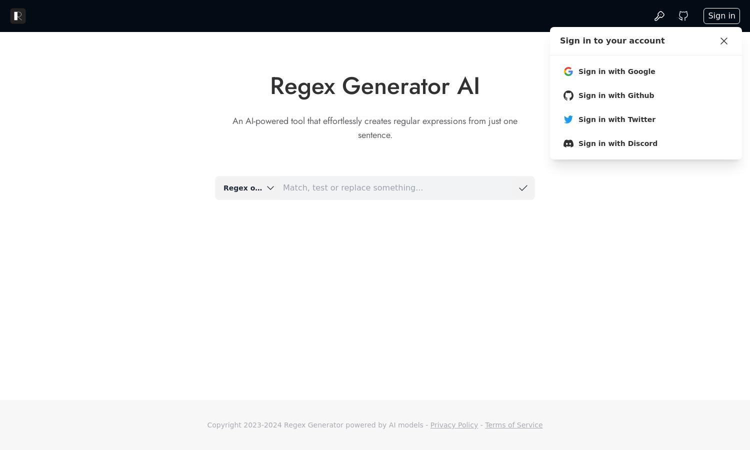 Regex Generator AI Website