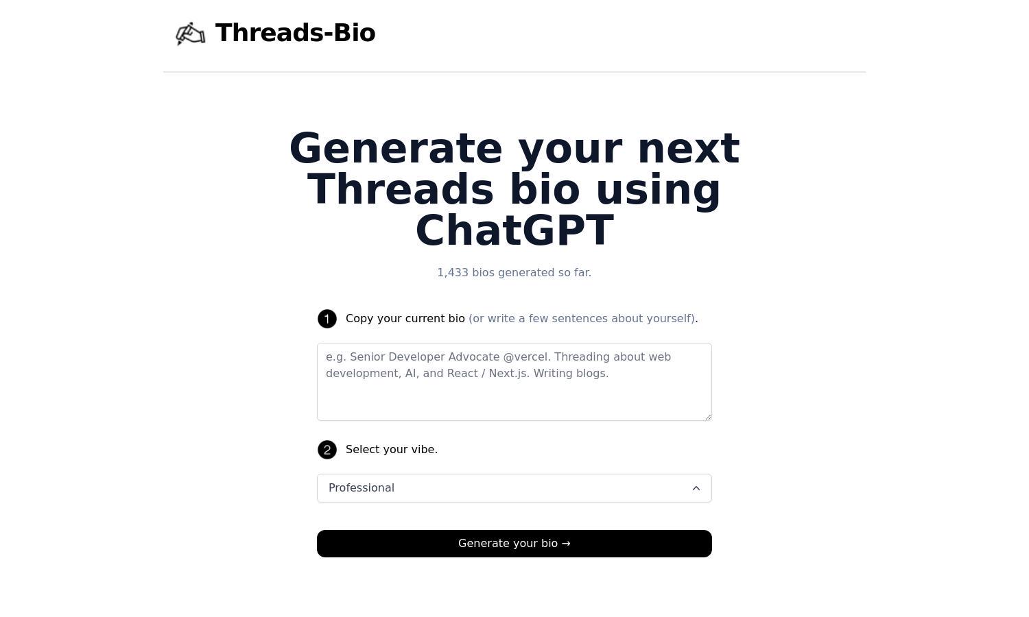 Threads Bio Generator Website