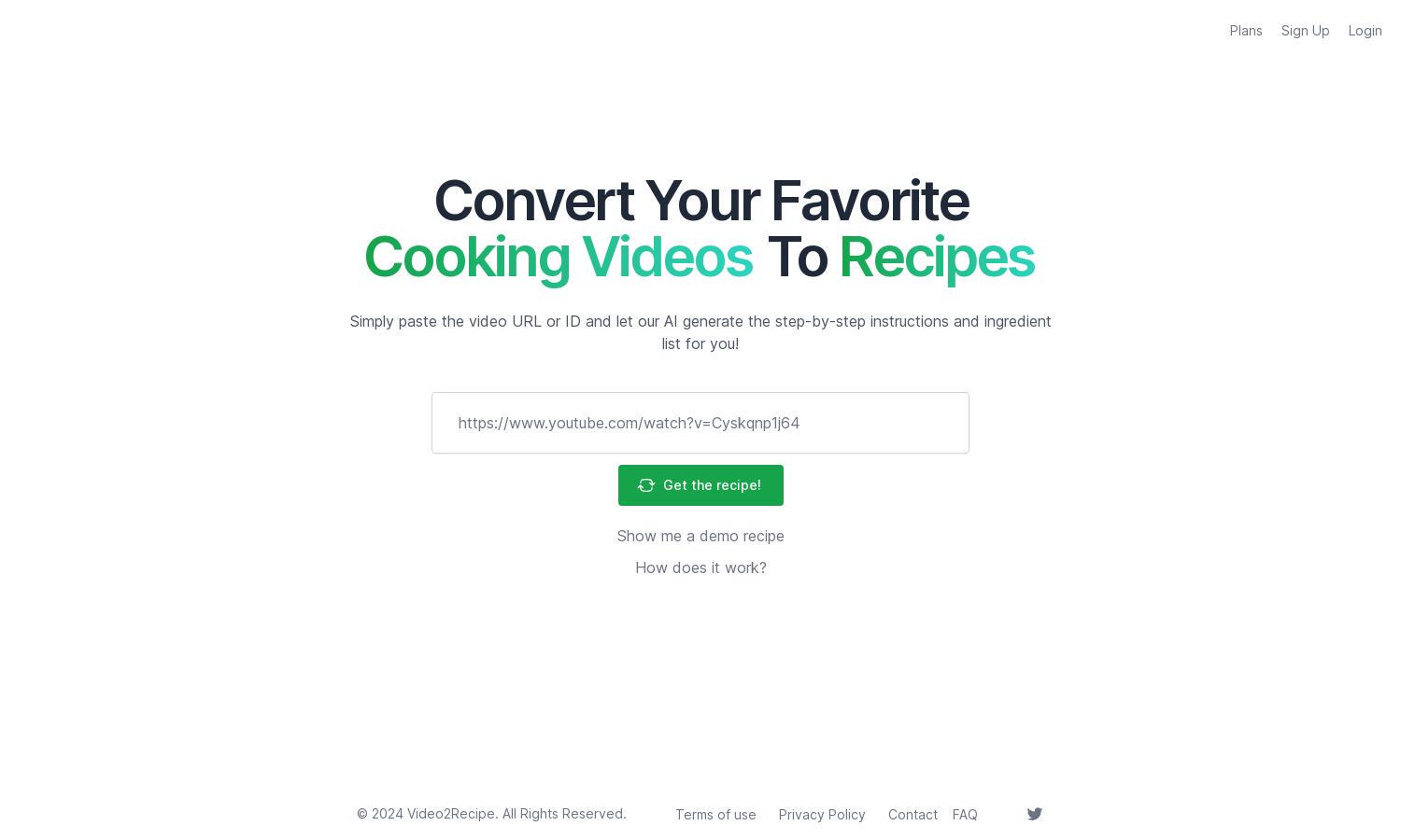 Video2Recipe Website